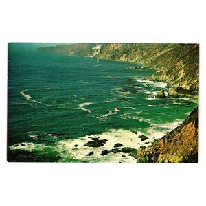 Swirling Surf Coastal View Highway 1 California Postcard Mailed 1966 Vintage